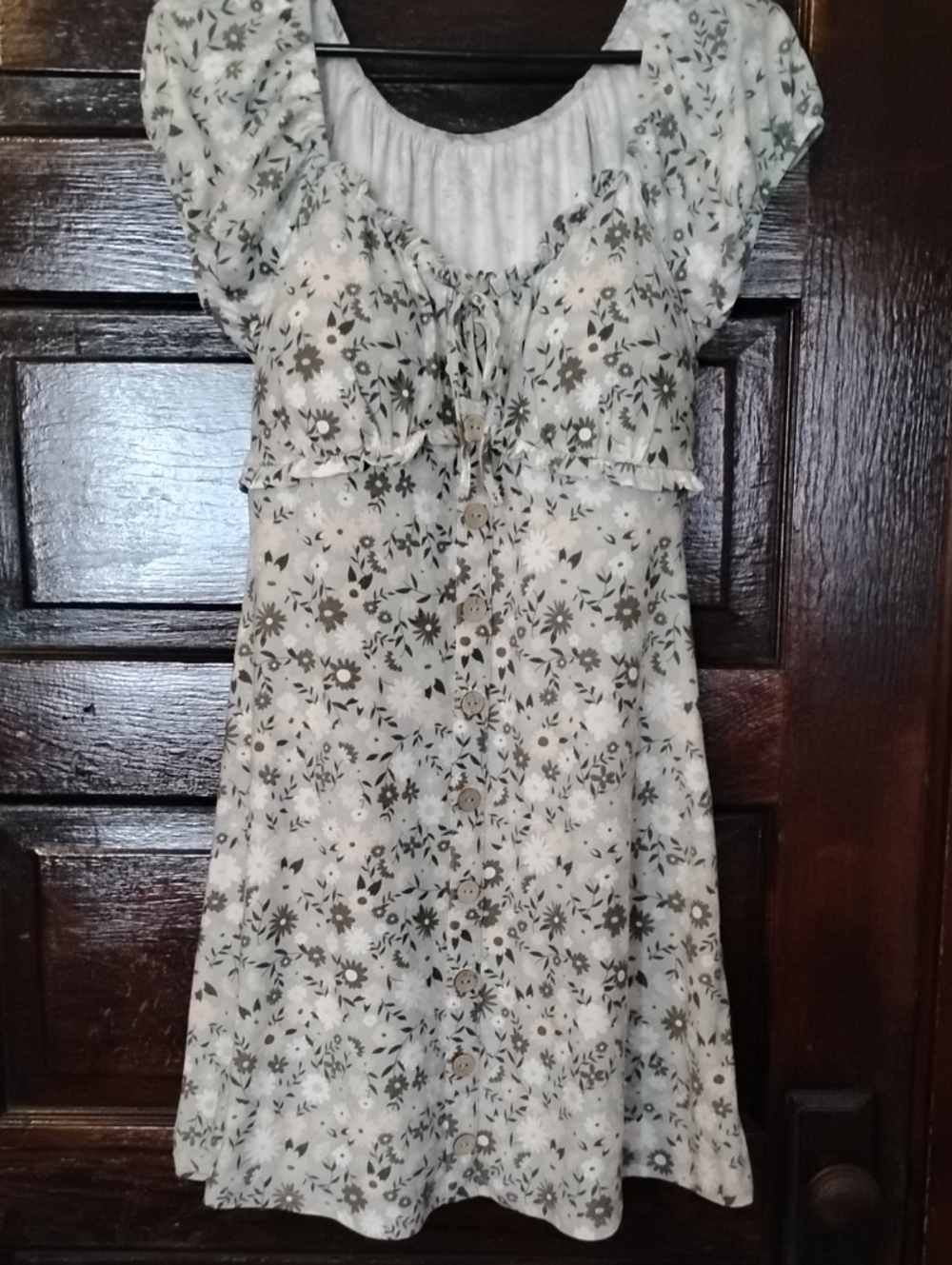 No Boundaries Girls' White Dress with Olive Floral Print